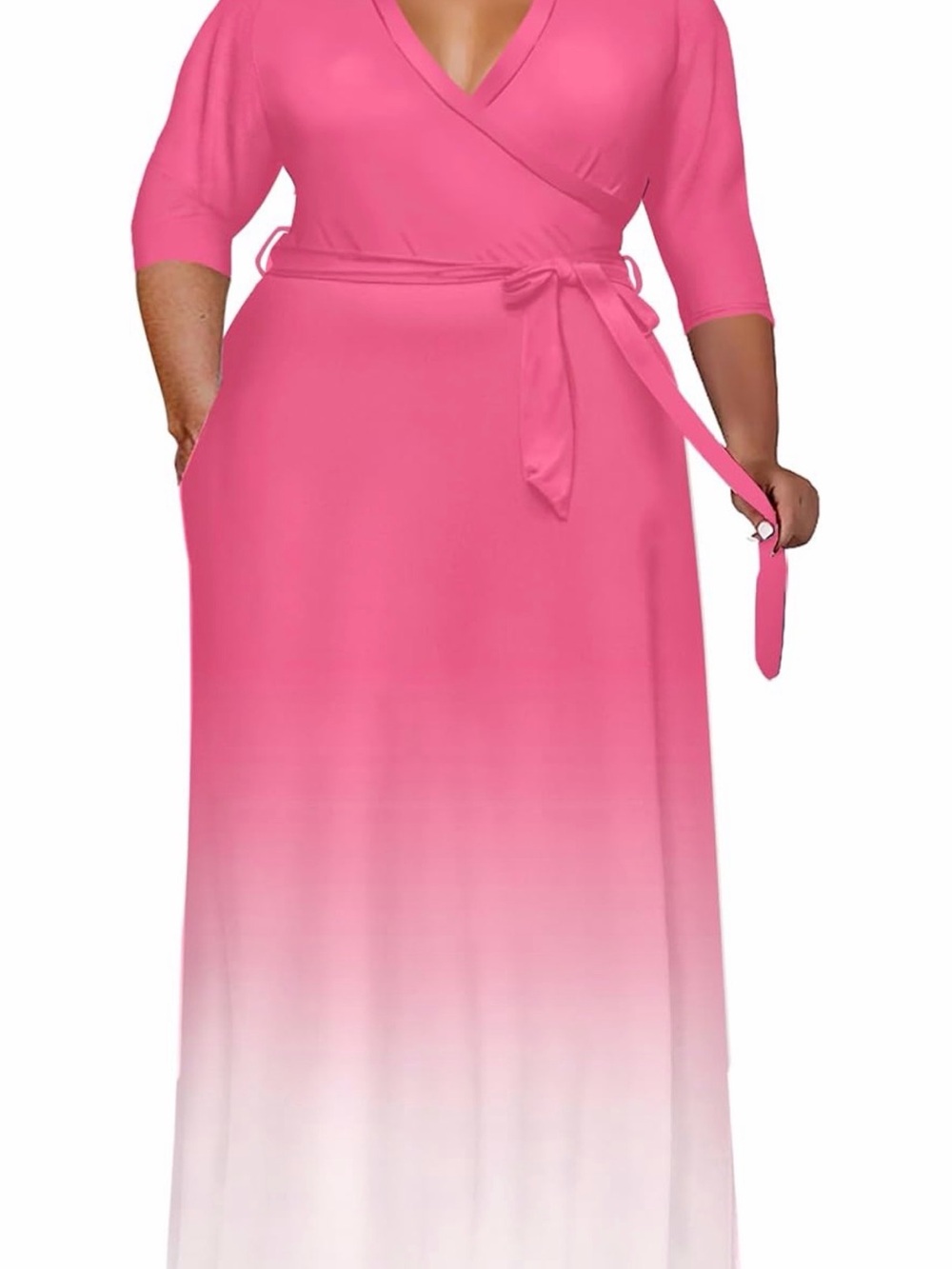 Plus Size Pink Ombre Wrap Maxi Dress
